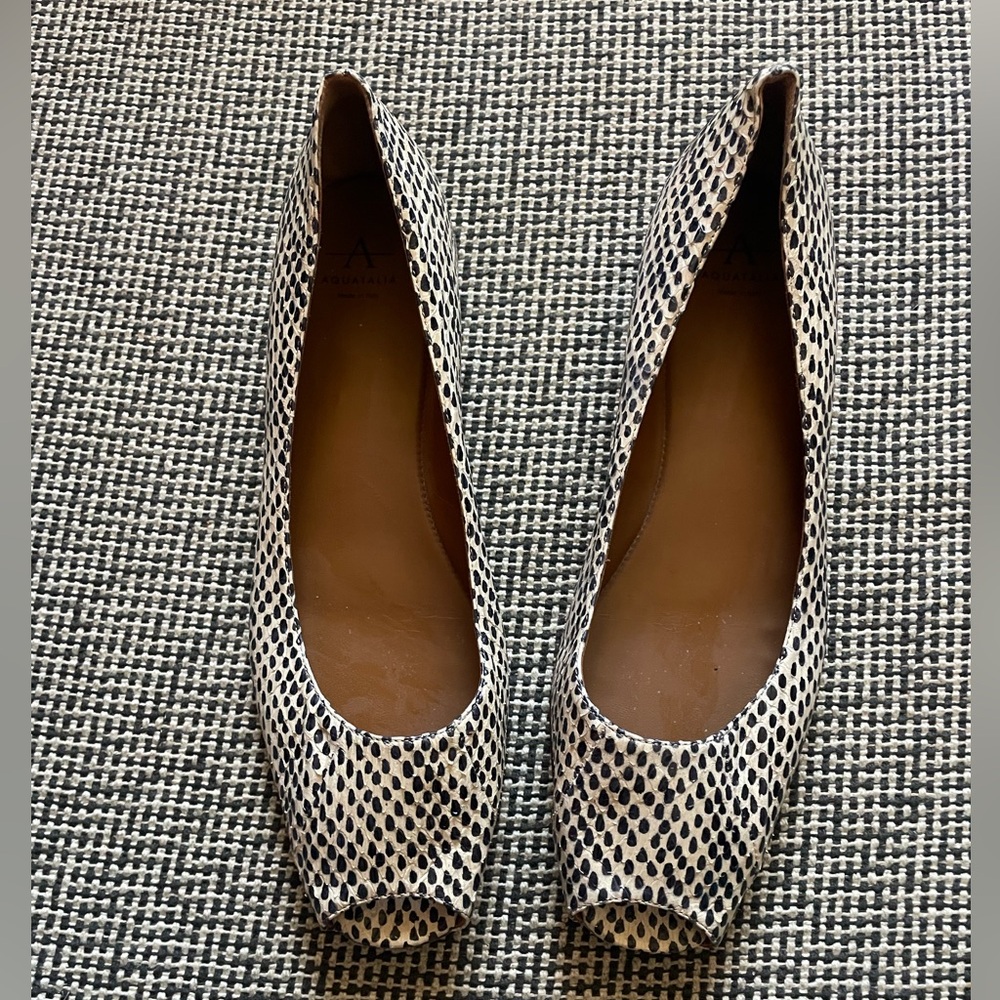 Aquatalia Black and White Patterned Peep Toe Flats
